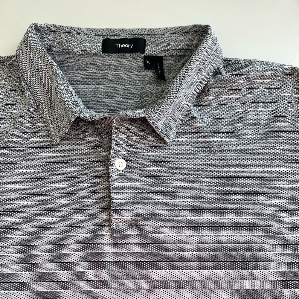 Theory Men’s Bron O Joshua‎ Short Sleeve Polo XL Gray Black striped